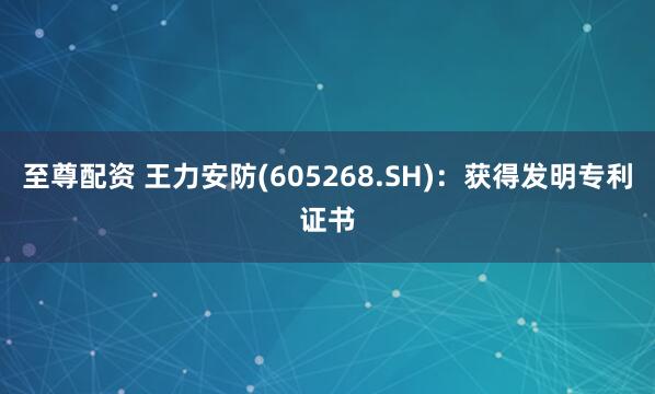 至尊配资 王力安防(605268.SH)：获得发明专利证书